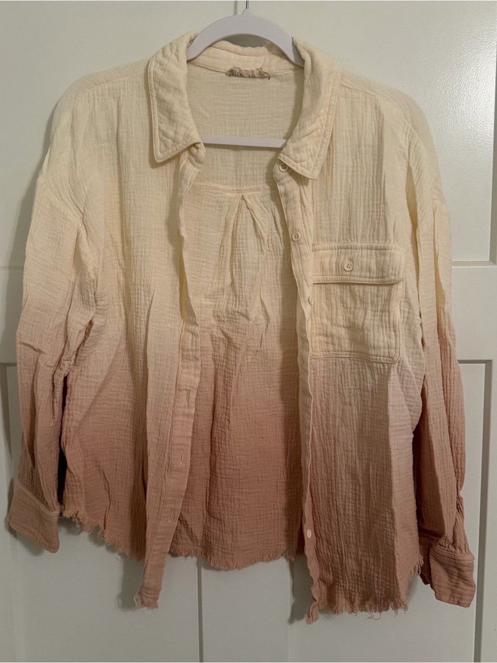 Women’s Ombre Button-Down Gauze Shirt - Cream to Blush